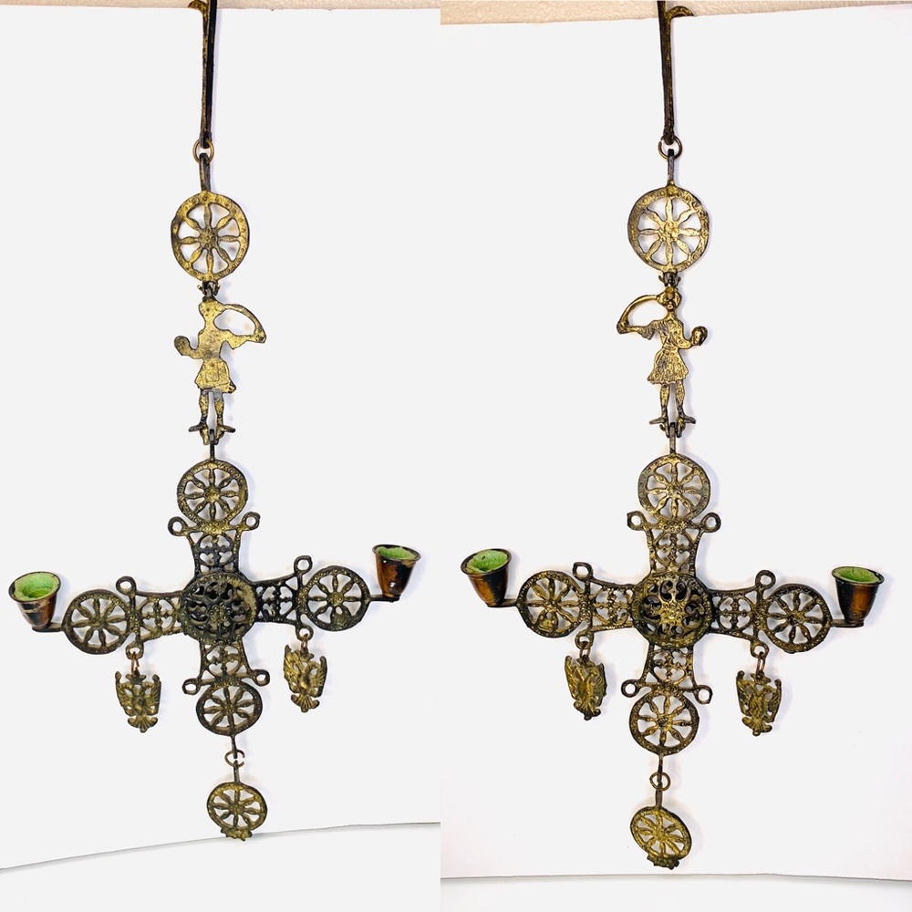 Large Antique German Cross Austrian brass wall hanging